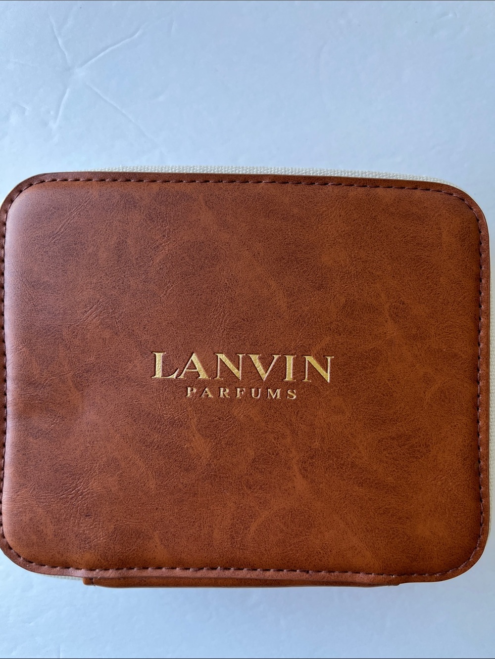 Lanvin Travel Case Pouch Parfums Vacay Bag Gold Zipper Turkish Airlines NWOT